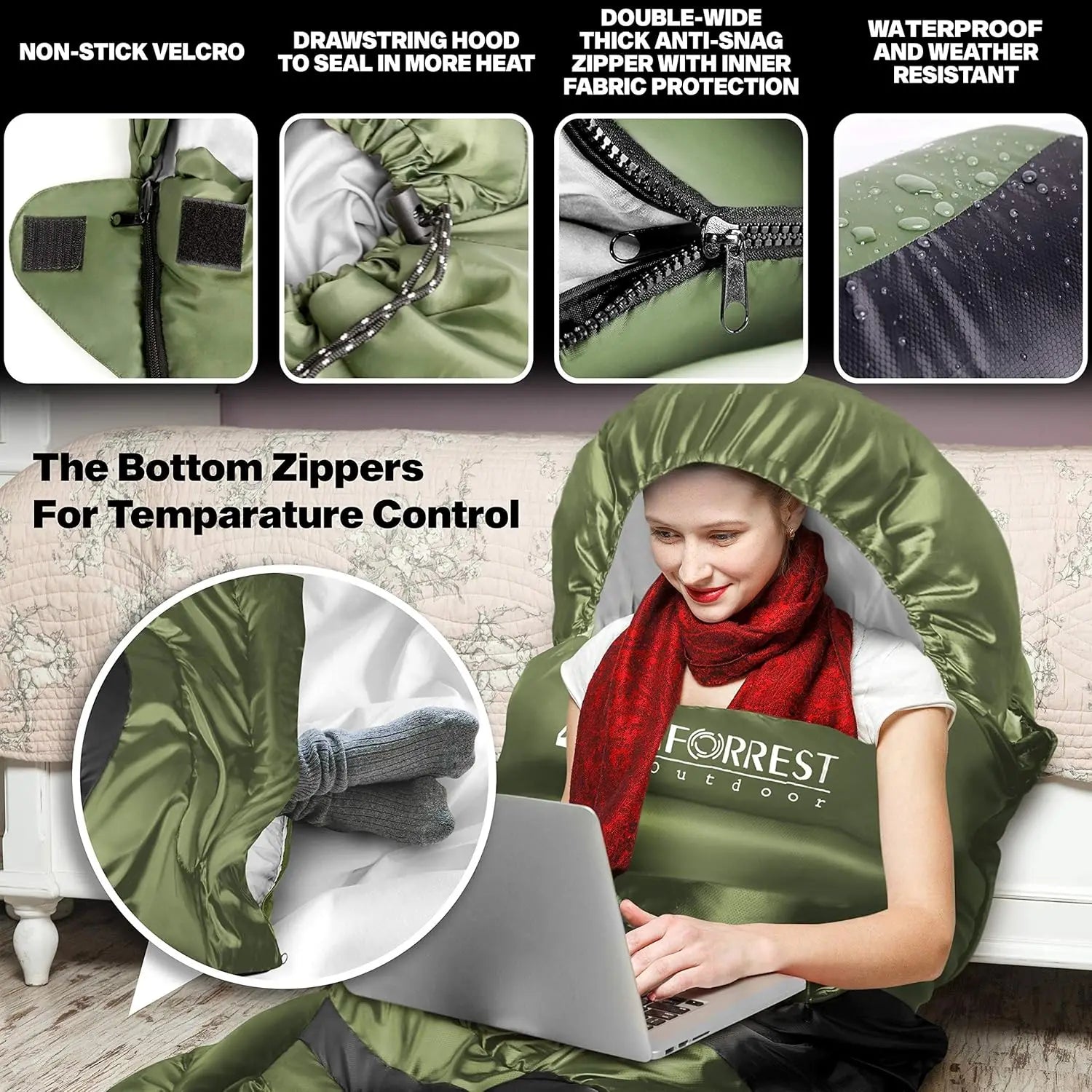 Single Person Cold Weather Camping Sleeping Bag for Adults and Teens - XXL 33in/ 40" - Extra-Wide