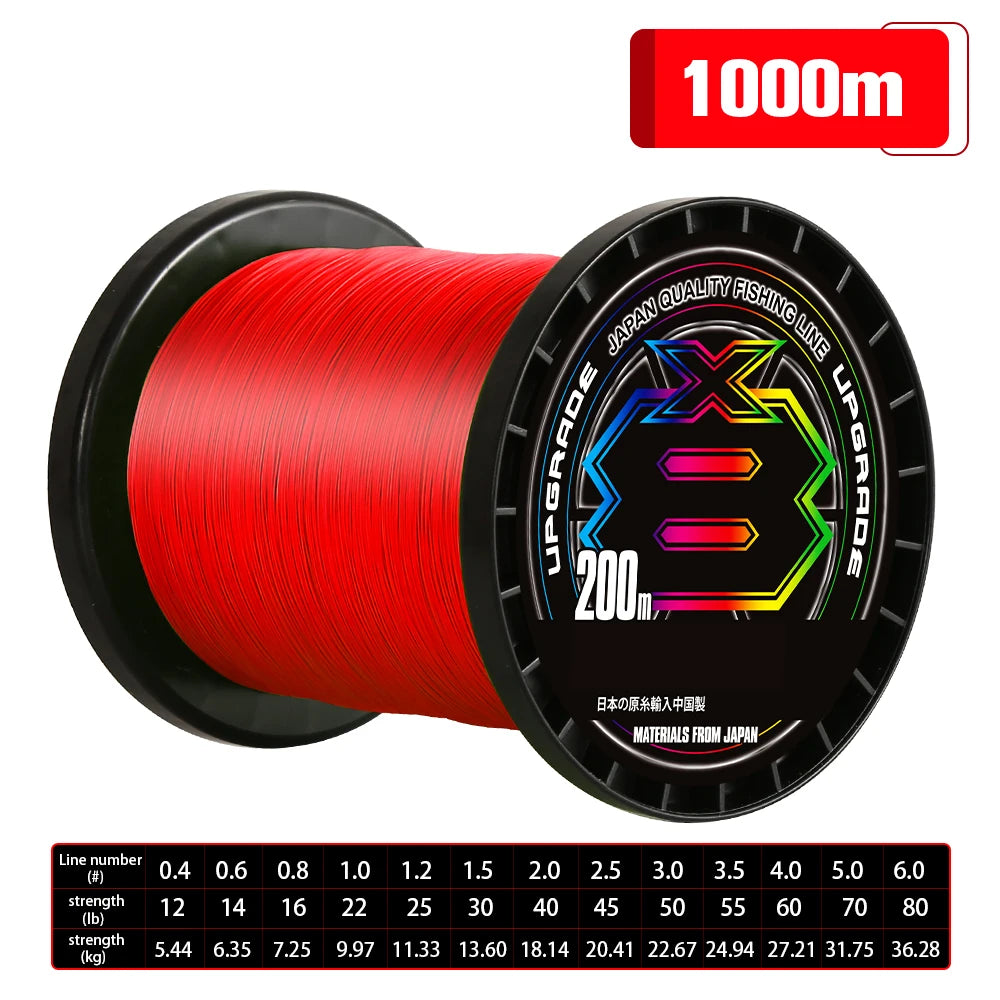1000M/500M Japan Original X-BRAID Upgrade X8 Super Strong Saltwater Fishing Line 8 Strands Multifilament Muiltcolor PE line from China