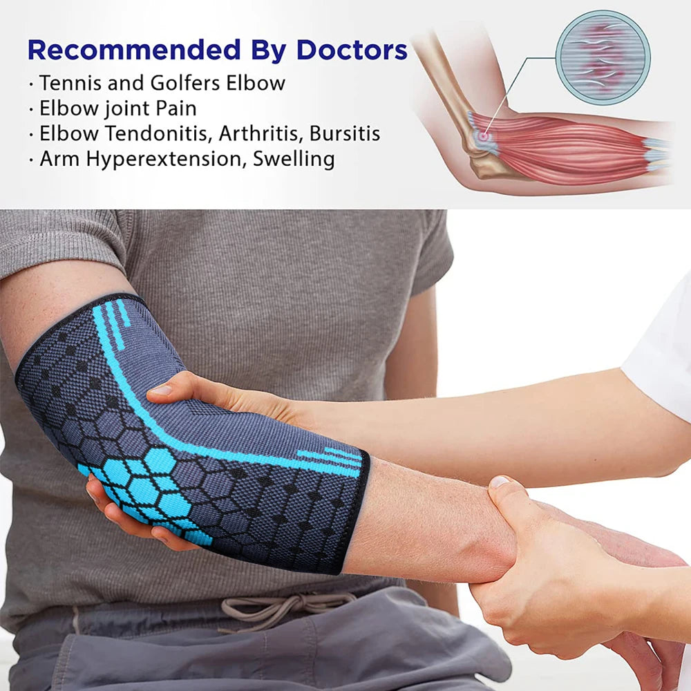 1PC Elbow Compression Sleeves For Tennis and Golfer's Elbow, Breathable Elastic Blend Elbow Brace Support for Men and Women