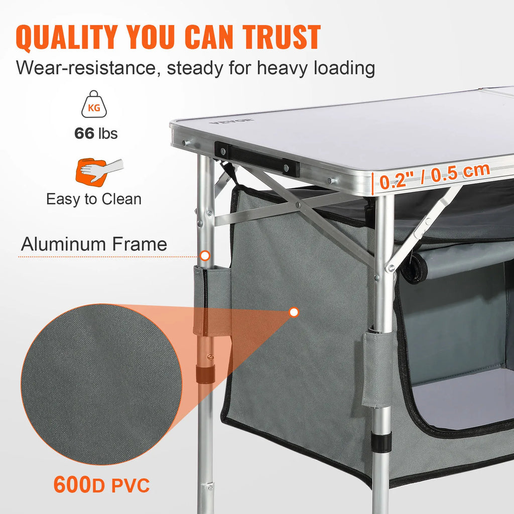 Kitchen Folding Table Quick set-up for Outdoor Picnics or Camping