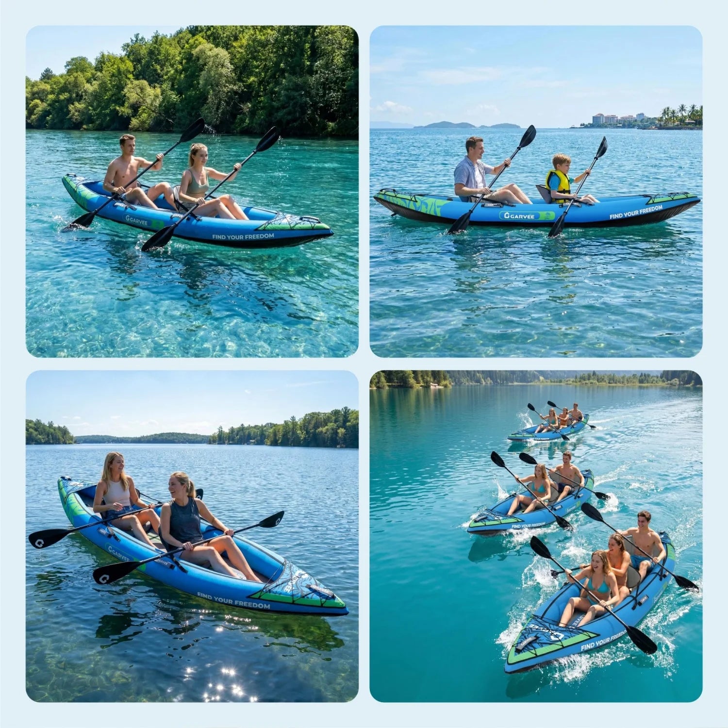 2 Person Inflatable Kayak, Fishing Kayak, Portable Touring Kayaks with Padded Seat, 3 Fins, Hand Pump, Carry Bag, Repair Kit