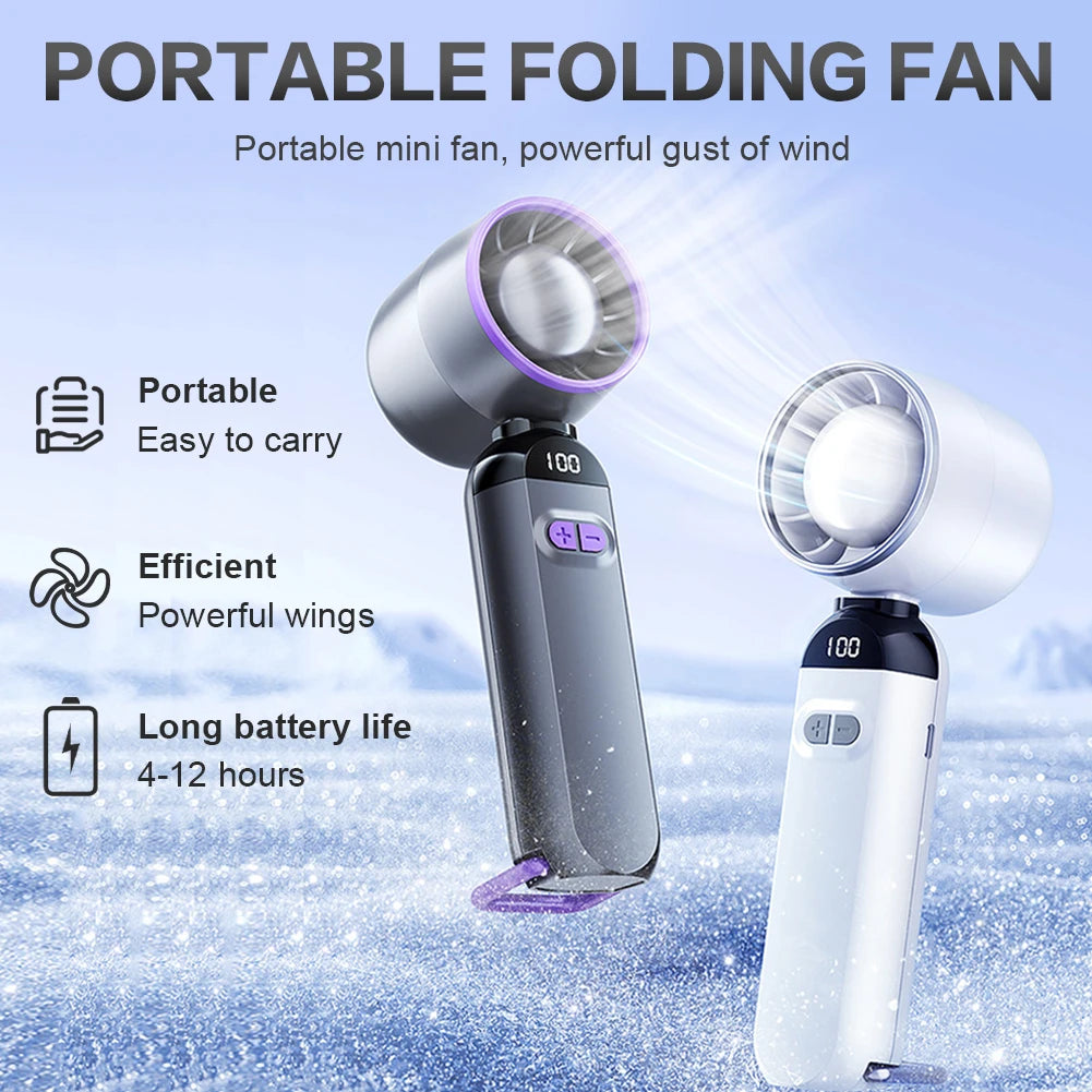 USB Rechargeable Handheld Turbo Fan with LED Digital Display