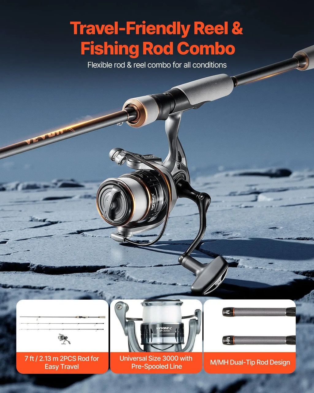 Rod and Fishing Reel Combo, IM7 Carbon Fiber Spinning Rod and Reel Combo, Bass Fishing Pole with 7 ft Two-Piece Rods, 7+1 Ball