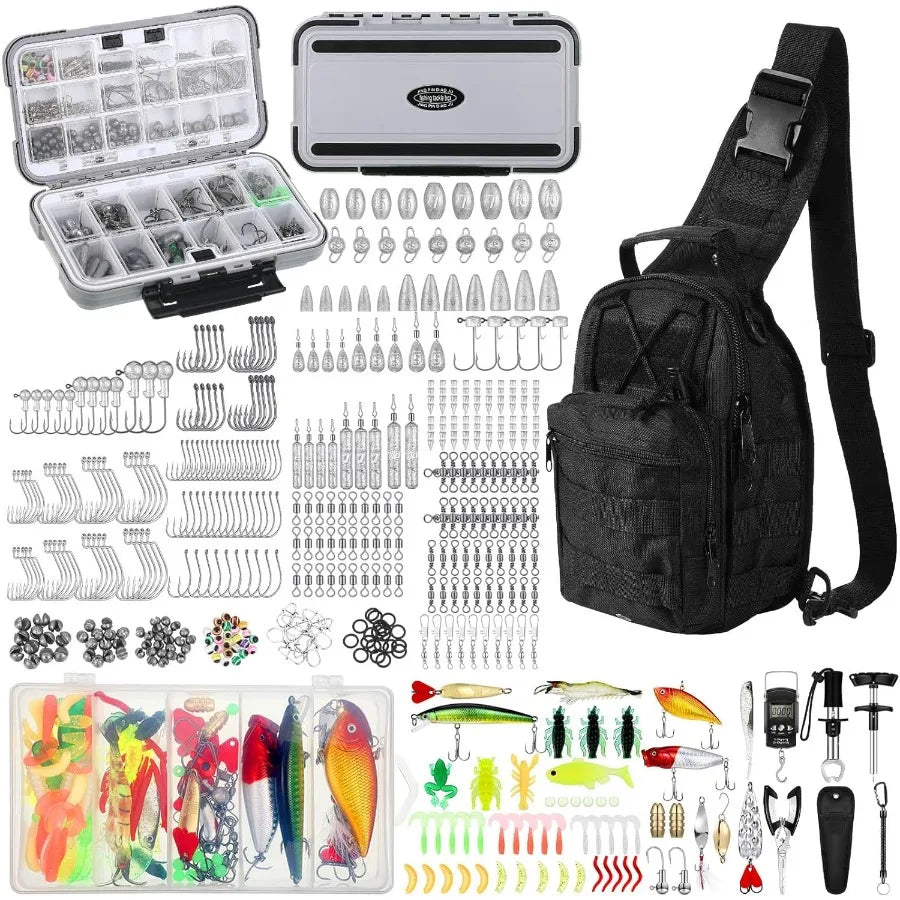 482 Pcs Fishing Gear Backpack and Tackle Box with Tackle
