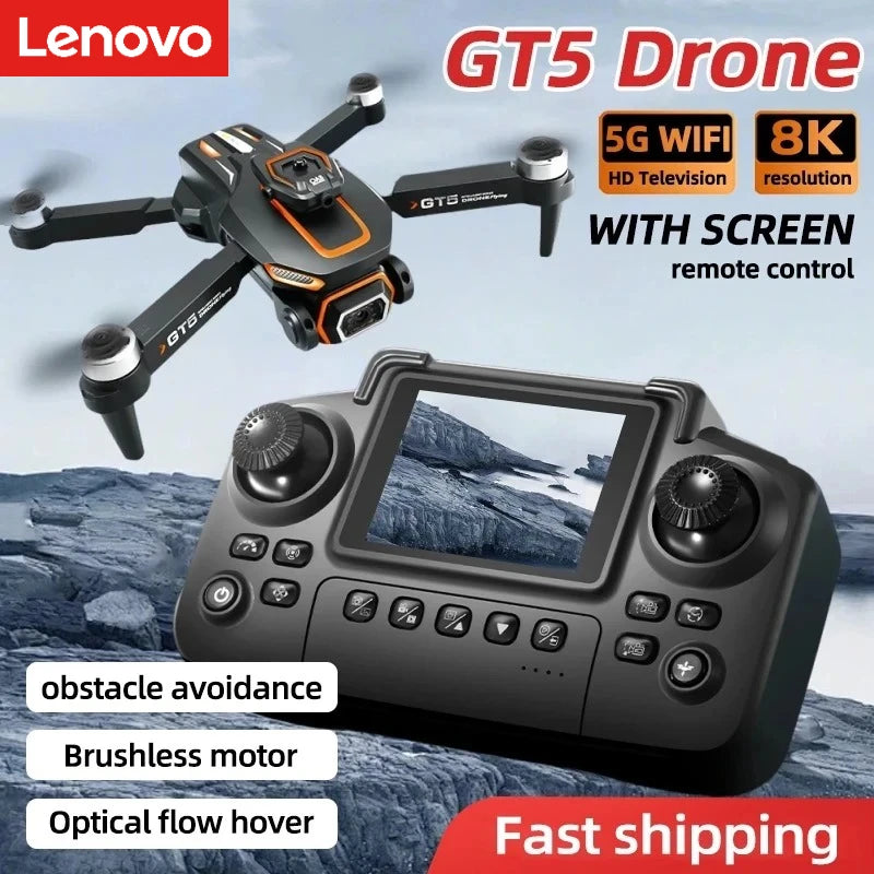 Lenovo GT5 Mini Drone 4K HD dual-lens wide-angle aerial 8K photography 5G WIFI Foldable quadcopter Brushless Obstacle Avoidance from China