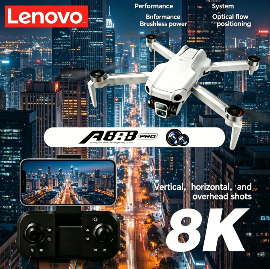 Lenovo A888 RC Drone 8K HD Dual Camera 5G WIFI FPV Screen Remote Control Brushless Motor Obstacle Avoidance Foldable Quadcopter
