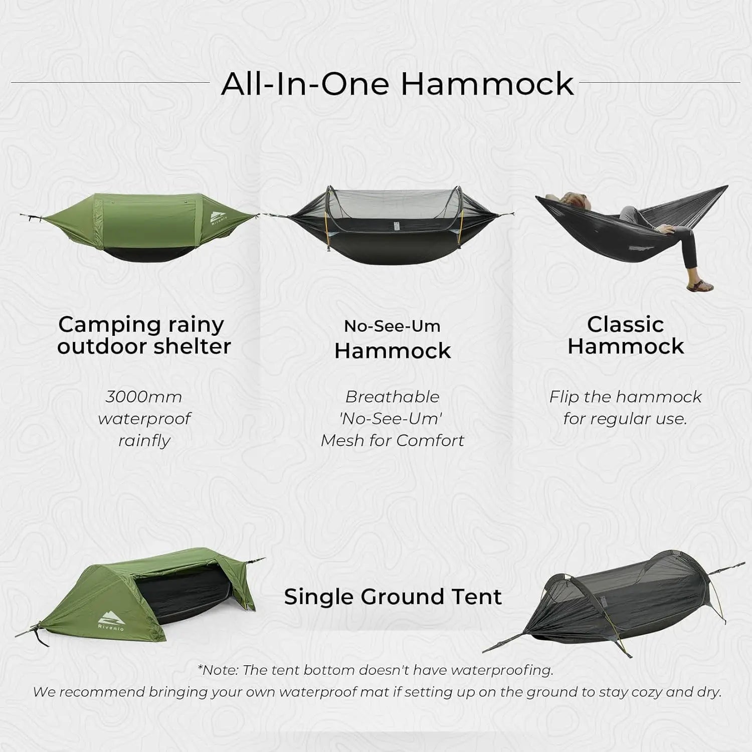 3-in-1 Waterproof  Lightweight Camping Hammock with Mosquito Net & Rainfly