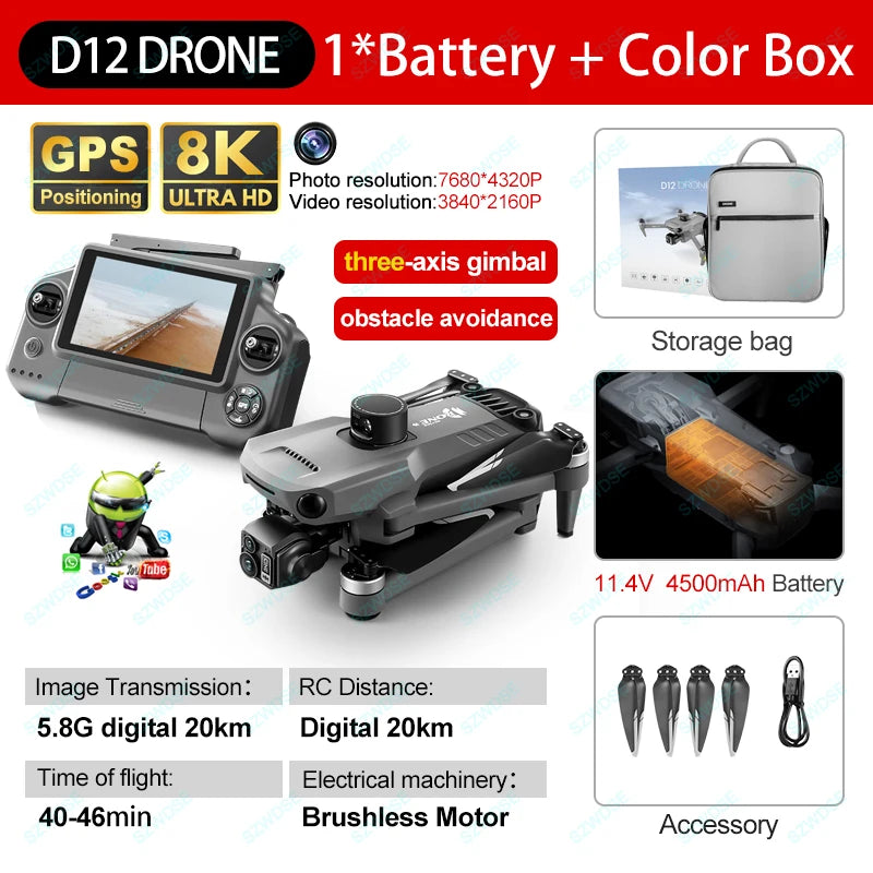 Drone With 8K HD Camera, GPS 360° Obstacle Avoidance