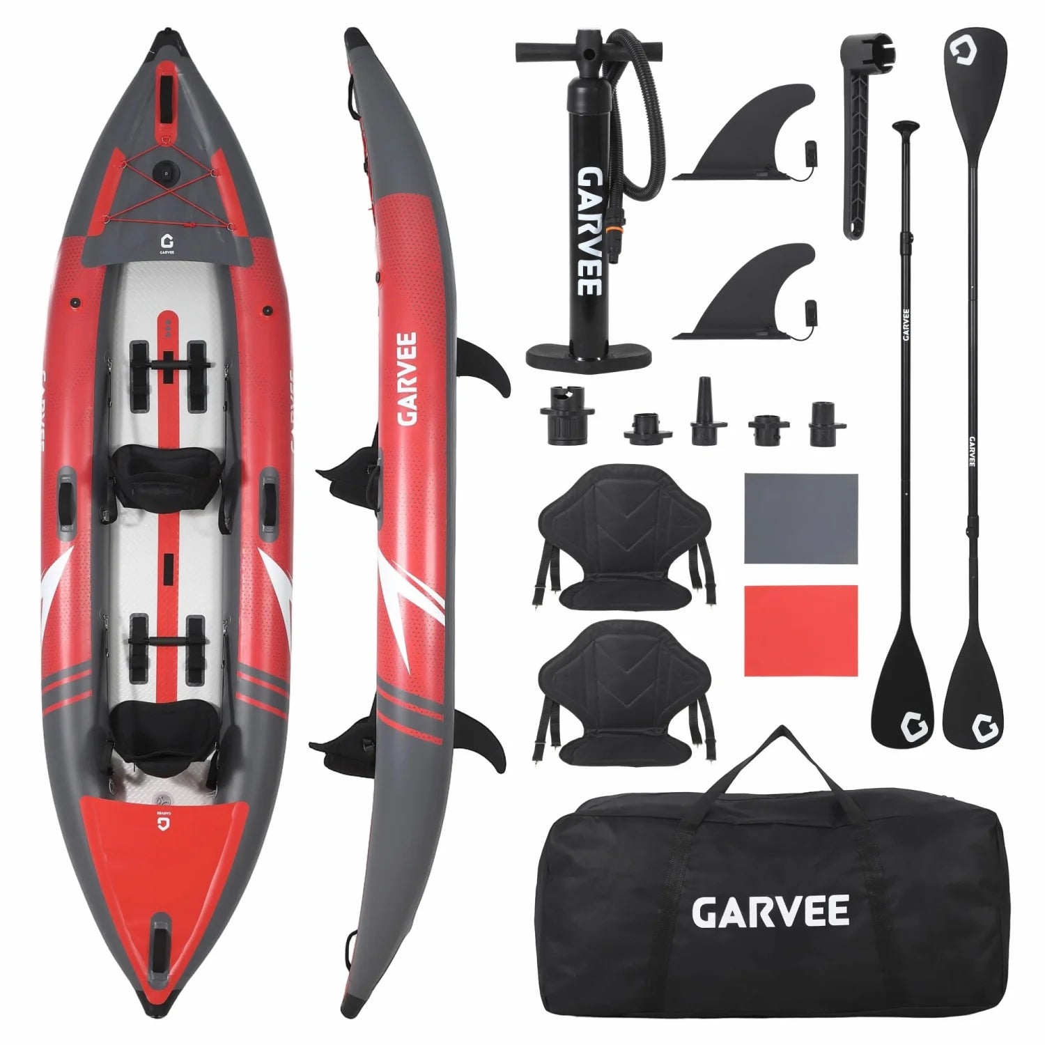 2 Person Inflatable Kayak, Fishing Kayak, Portable Touring Kayaks with Padded Seat, 3 Fins, Hand Pump, Carry Bag, Repair Kit