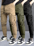 3 pieces of long pants for men, regular fashion pants and sports pants, pocket elastic waistband and ankle pants, work pants