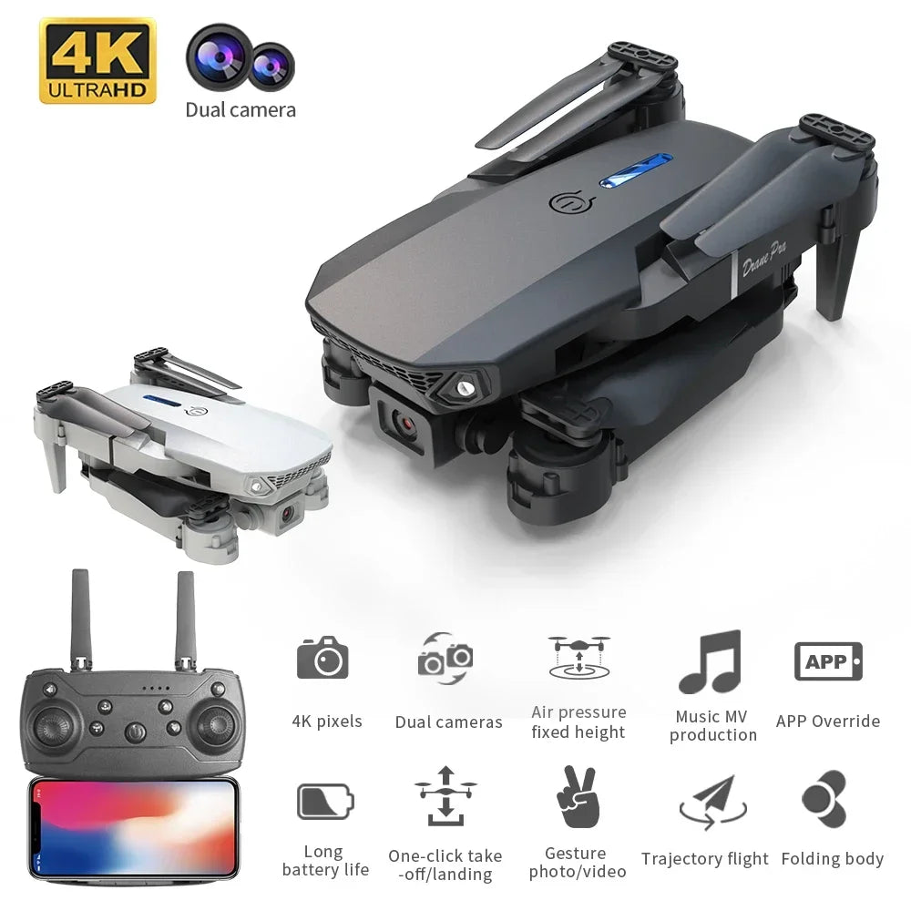Professional mini remote control drone E88 4K HD aerial camera WiFi FPV foldable quadcopter RC helicopter Children's toy Gift from China