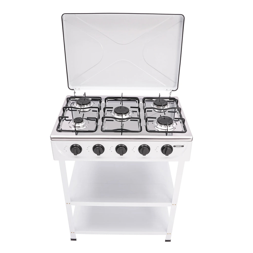 Natural Gas Stove with 5 Burners Outdoor Portable Gas Stove Manual Ignition with 2 Placement Boards