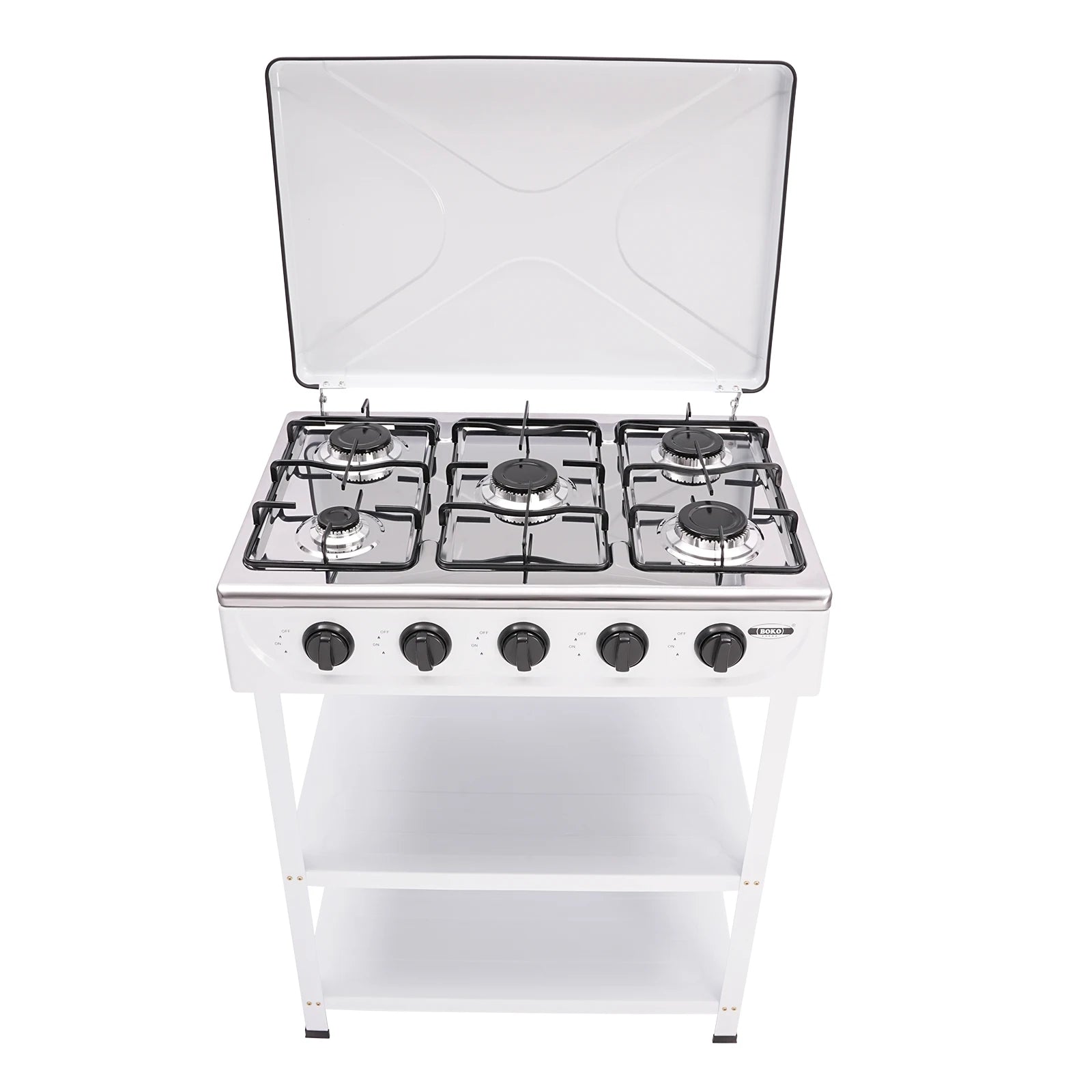 Natural Gas Stove with 5 Burners Outdoor Portable Gas Stove Manual Ignition with 2 Placement Boards