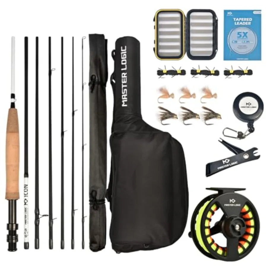 Fly Fishing Rod and Reel Combo Starter Kit Featuring Graphite Fly Rod with Cork Handle and Die Cast Aluminum Reel for Freshwate