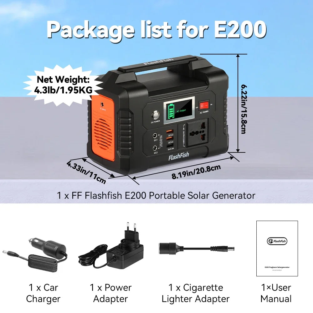 200W Portable Power Station 151Wh Solar Generator AC110V 100-240V DC Output Large-Capacity Backup Power for Home Camping Outdoor