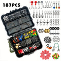 187pcs Complete Tackle Box with Premium Fish Hooks, Bait Parts, Sinkers, and More