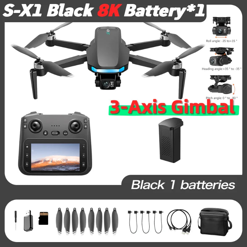 Lenovo S-X1 Professional GPS Drone 8K HD 3 Axis Gimbal Camera 5G WIFI FPV Brushless Obstacle Avoidance RC Quadcopter Drone from China