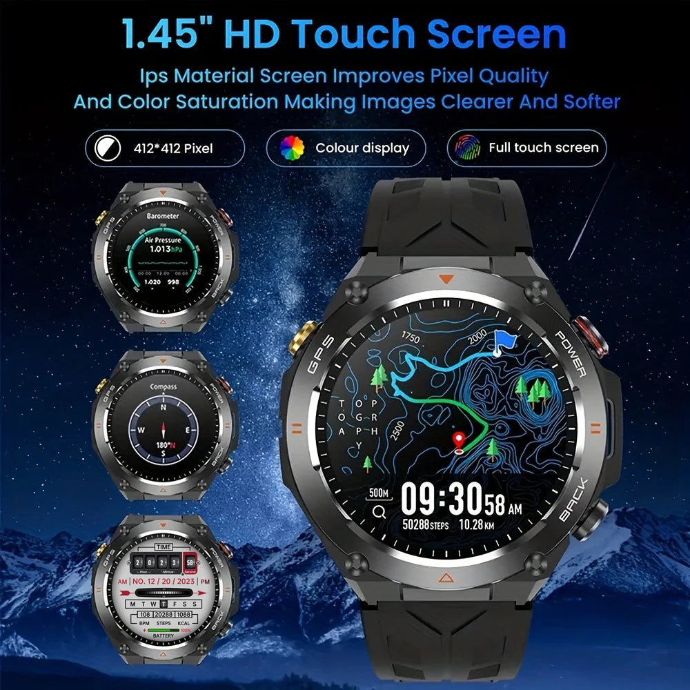 2025 Built-in GPS Waterproof Military Sports Fitness Tracker Smartwatch for Men