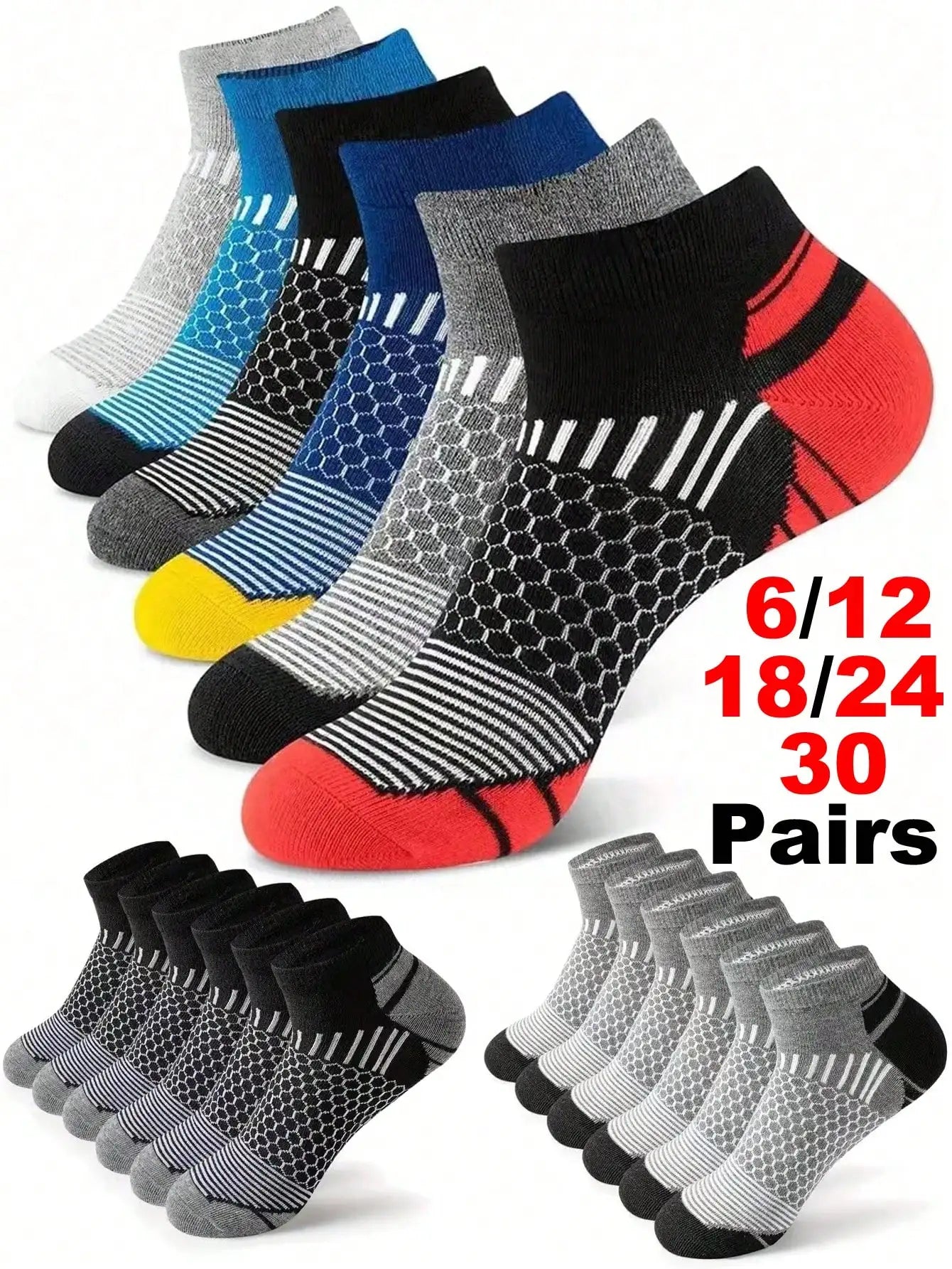 12Pairs High Qualit Athletic Socks Men's Ankle Socks Running Cyclling Waist Honeycomb Design And Firm Sports Leisure Socks Gifts from China