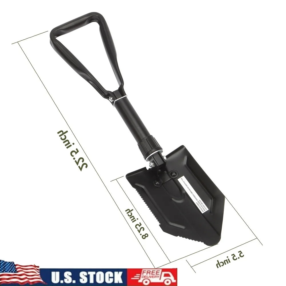 Heavy Duty Lightweight Portable Compact  Foldable Steel Shovel with Serrated Edge