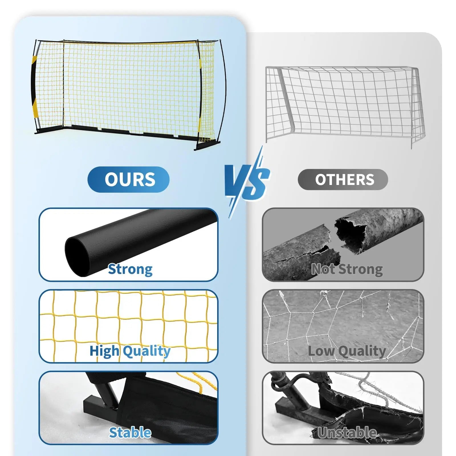 12x6ft Portable Soccer Goal Heavy Duty Metal Frame Foldable Backyard Soccer Net Fiberglass Support Training Equipment With Bag