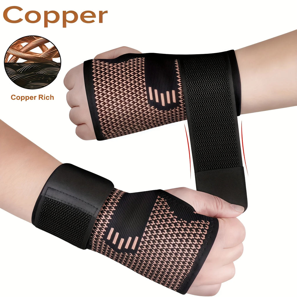 2-Pack Copper Wrist Brace Gloves, Adjustable Compression Straps, Breathable Mesh Wrist Support for Men & Women