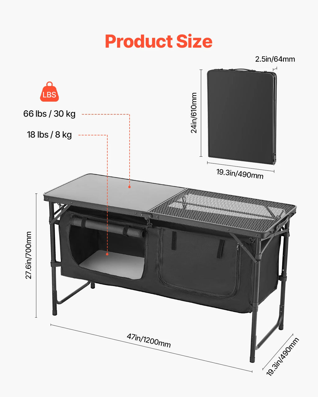 VEVOR Camping Kitchen Table Outdoor Cooking Table Aluminum Lightweight Portable Cook Station for BBQ Party Picnic RV Travel