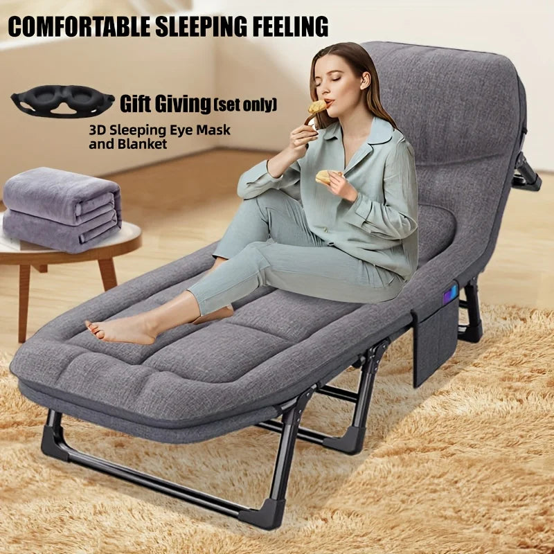 Heavy-Duty Adjustable Portable Folding Bed, Pillow & Blanket - 550 lbs Weight Capacity, Foldable Single Bed Frame from China