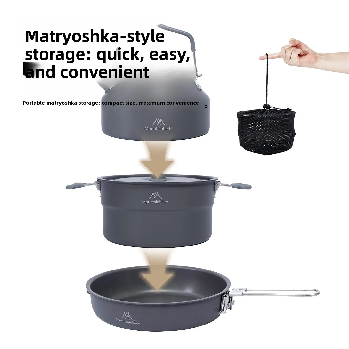 Outdoor Camping Picnic Aluminum Alloy Cooking Pot, Frying Pan and Kettle Set (Three-piece Tableware)