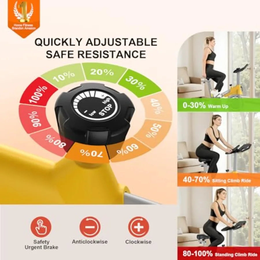 Home Exercise Bike with Adjustable Magnetic Brake Pad Resistance Silent Belt Drive
