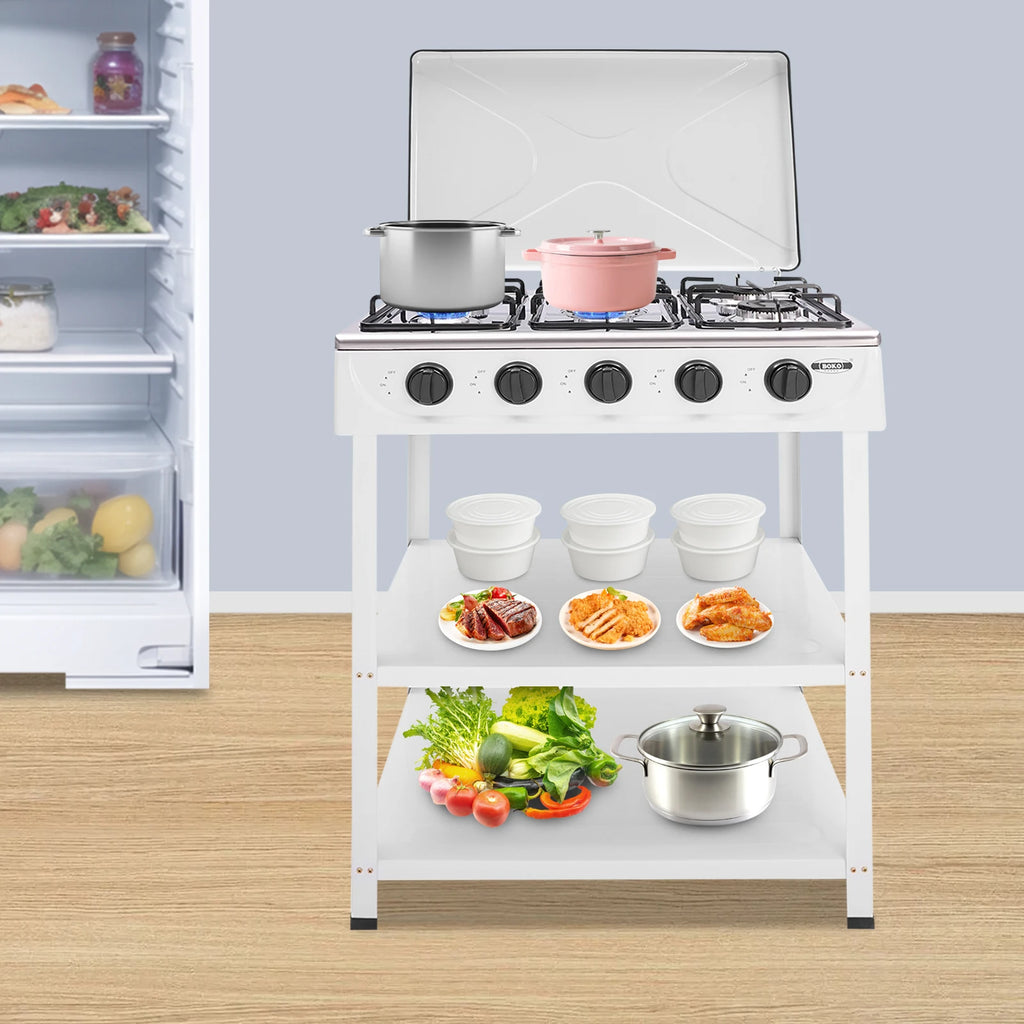Natural Gas Stove with 5 Burners Outdoor Portable Gas Stove Manual Ignition with 2 Placement Boards