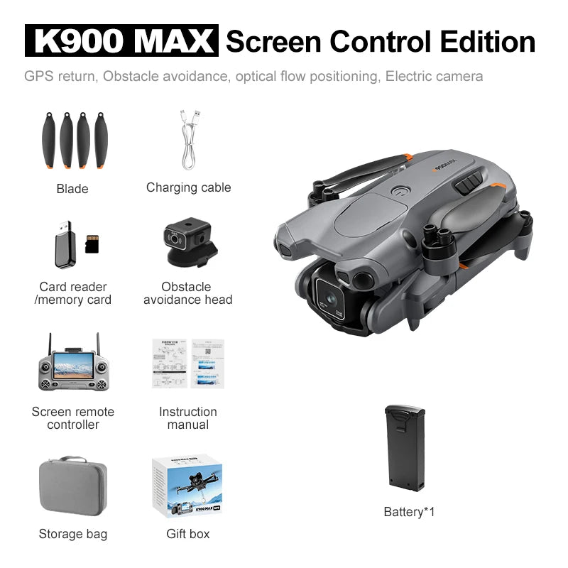 K900 Foldable RC Drone,4.5"Screen Remote,AirDrop,4-Way Obstacle Avoid,2K FPV, Optical Flow Positioning, Birthday Holiday Gift Toy from China
