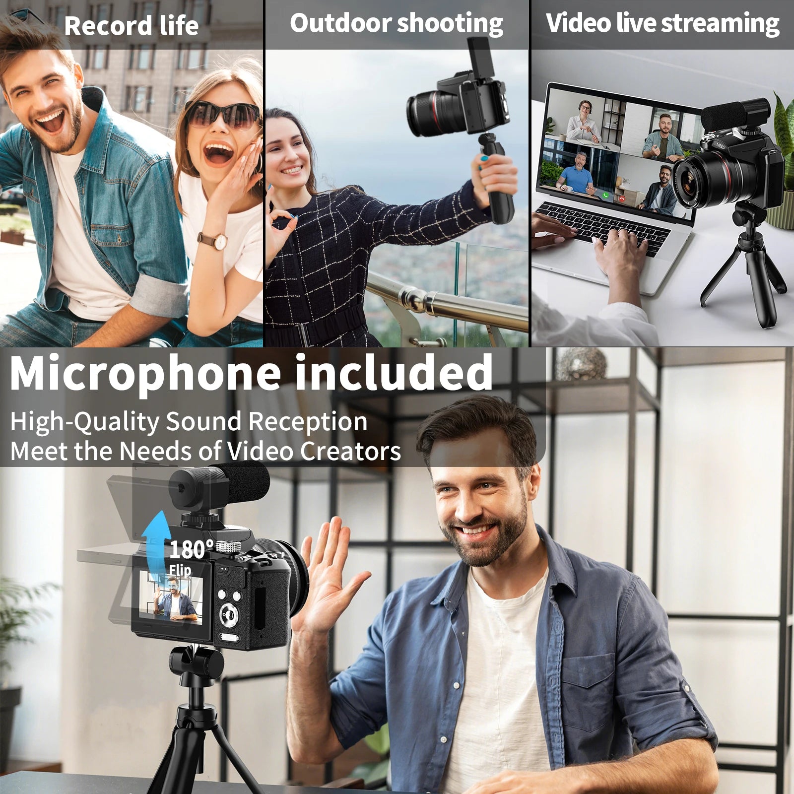 4K&64MP Digital Camera with 16X Optical Zoom, WiFi & App Control and Auto Focus