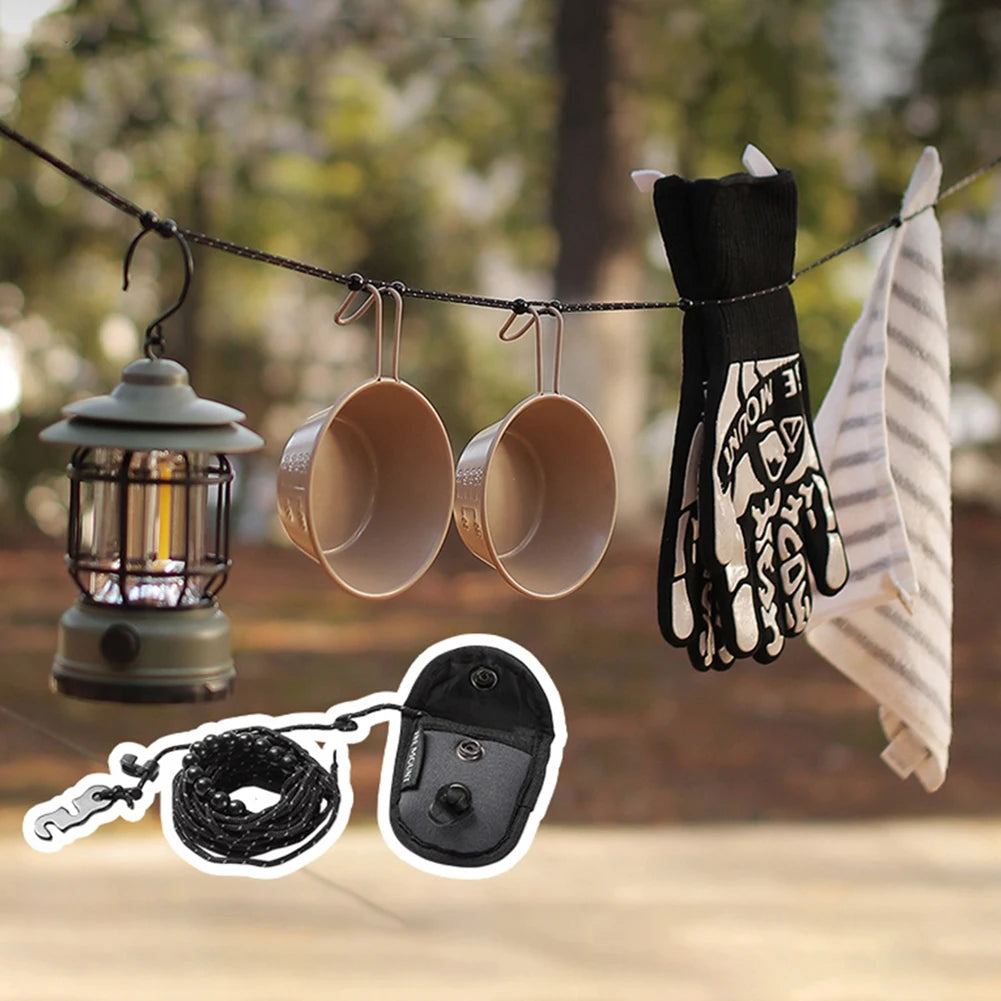 12 Clips Portable Adjustable Camping Clothesline