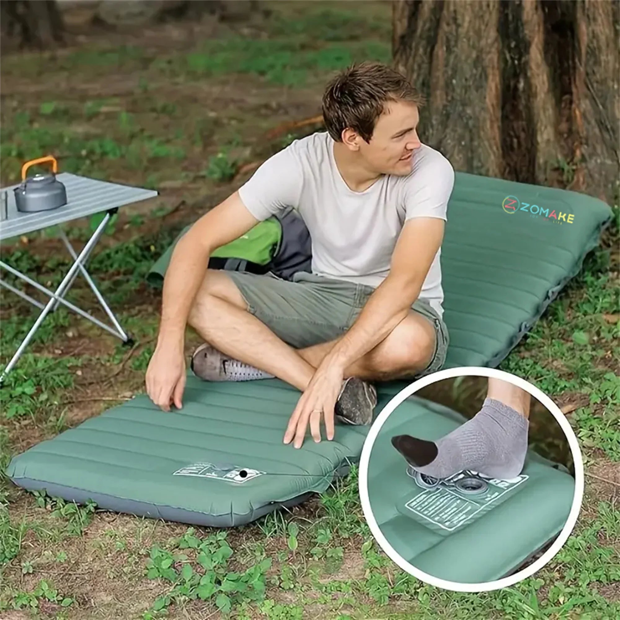 Ultra-Light Sleeping Mat 4" Thick Self-Inflating for Camping