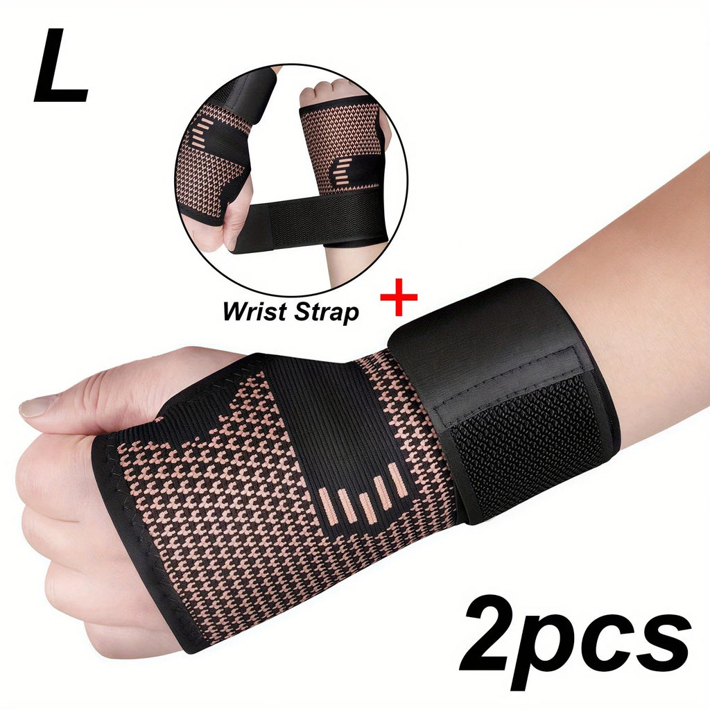 2-Pack Copper Wrist Brace Gloves, Adjustable Compression Straps, Breathable Mesh Wrist Support for Men & Women