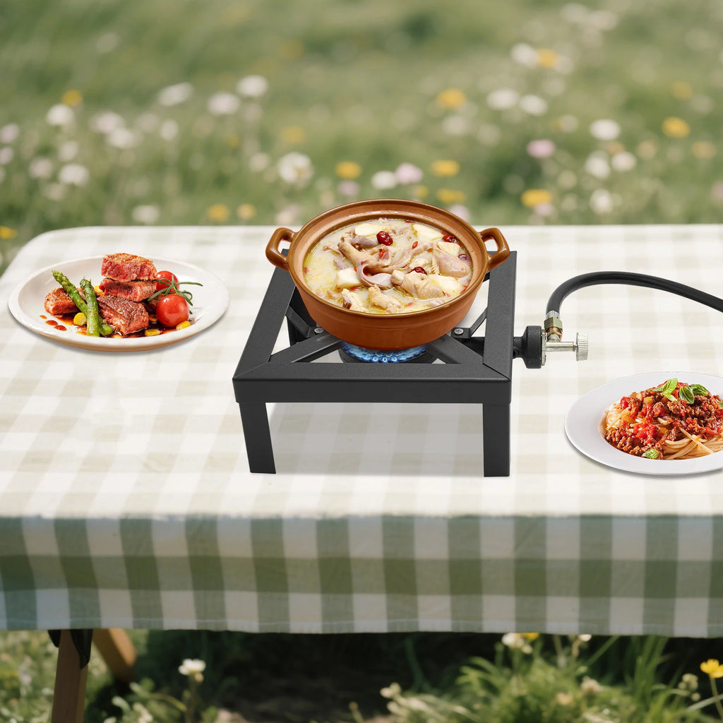 Portable Propane Single Burner Outdoor Gas Stove with Adjustable 0-10Psi Regulator Hose