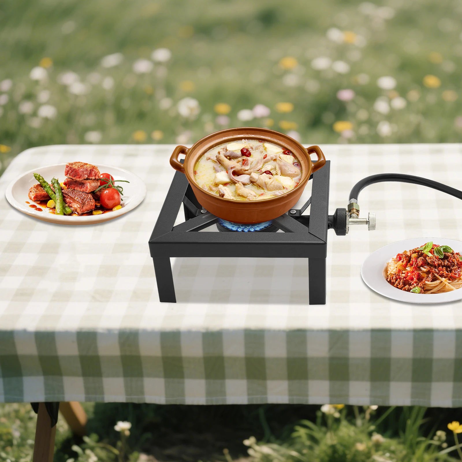 Portable Propane Single Burner Outdoor Gas Stove with Adjustable 0-10Psi Regulator Hose