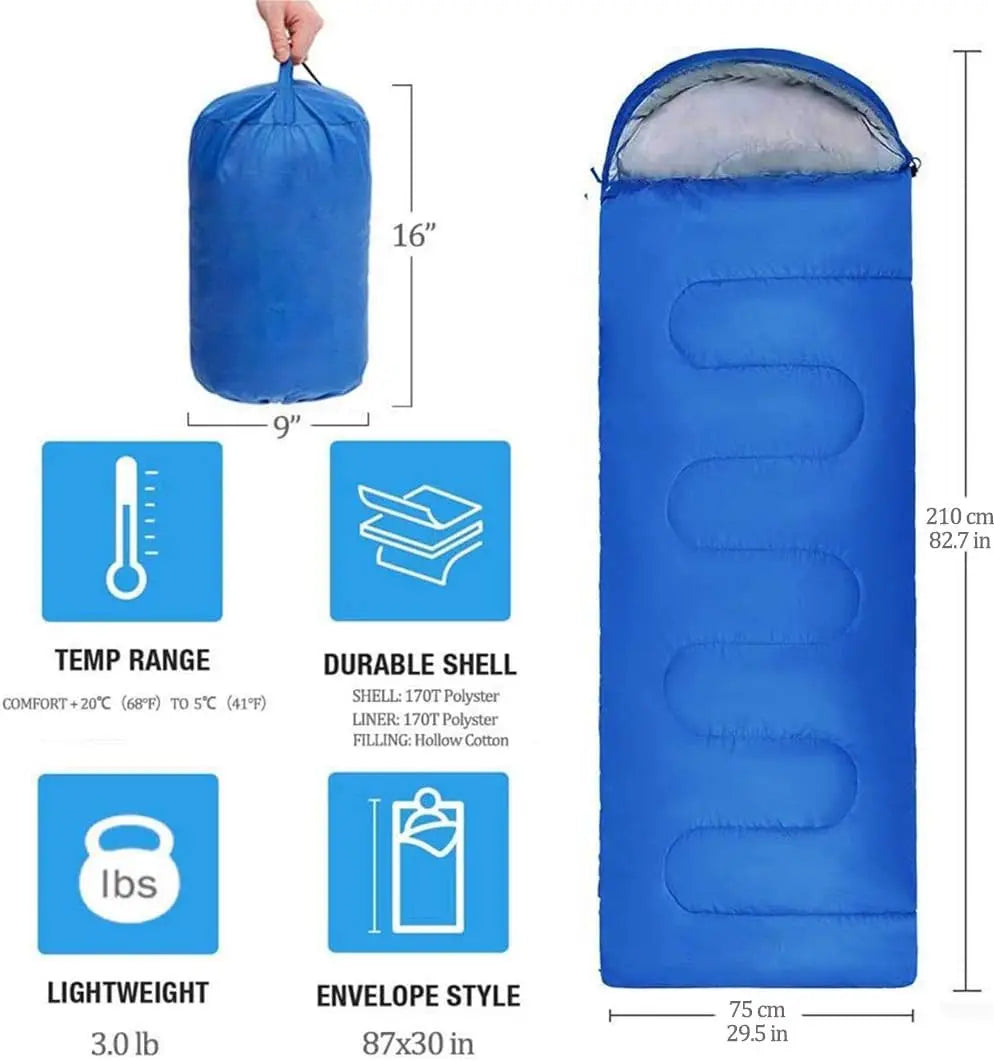Camping Sleeping Bag Envelope Cap Spring Summer Autumn Outdoor Hiking Single Sleeping  (5-20 Degree)