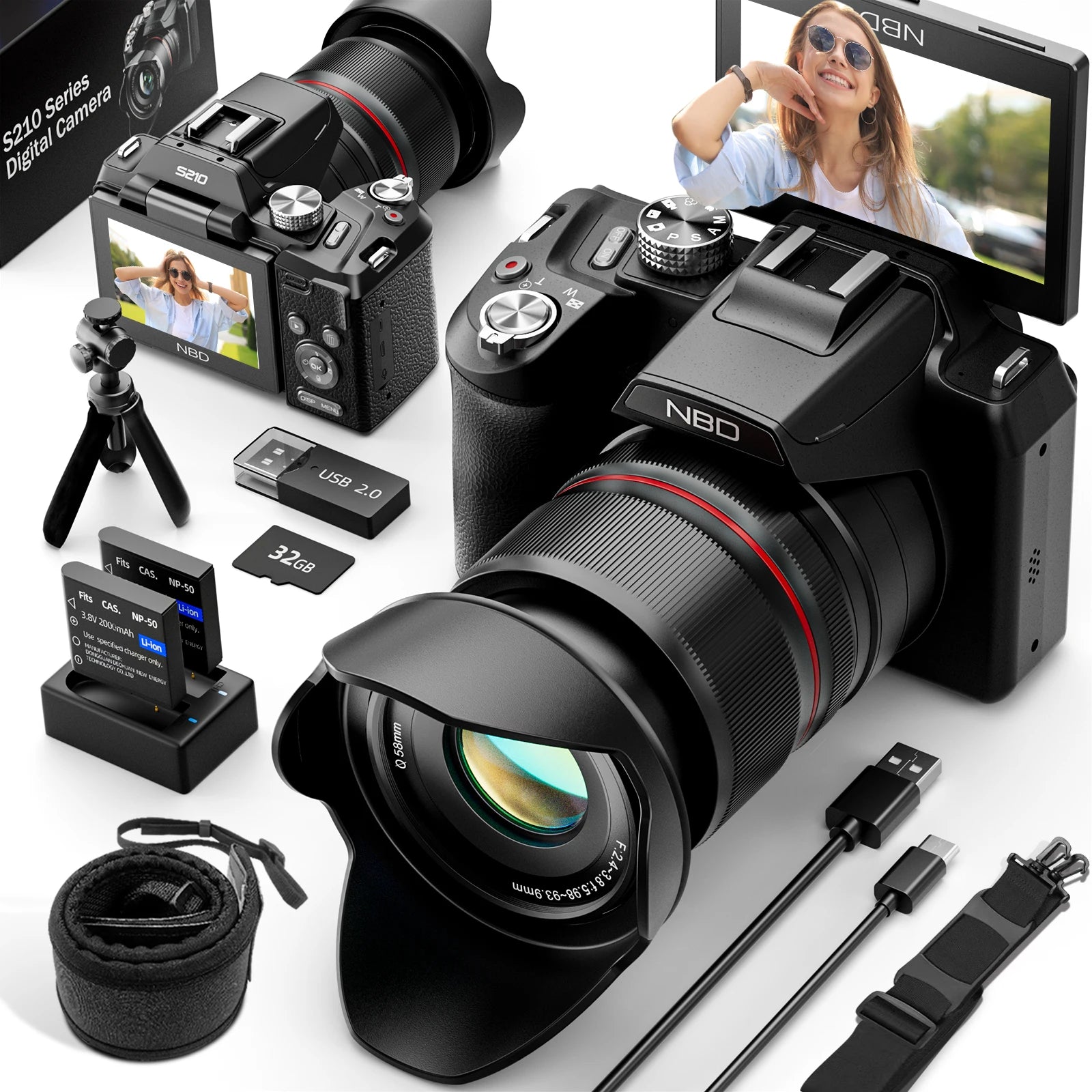 4K&64MP Digital Camera with 16X Optical Zoom, WiFi & App Control and Auto Focus