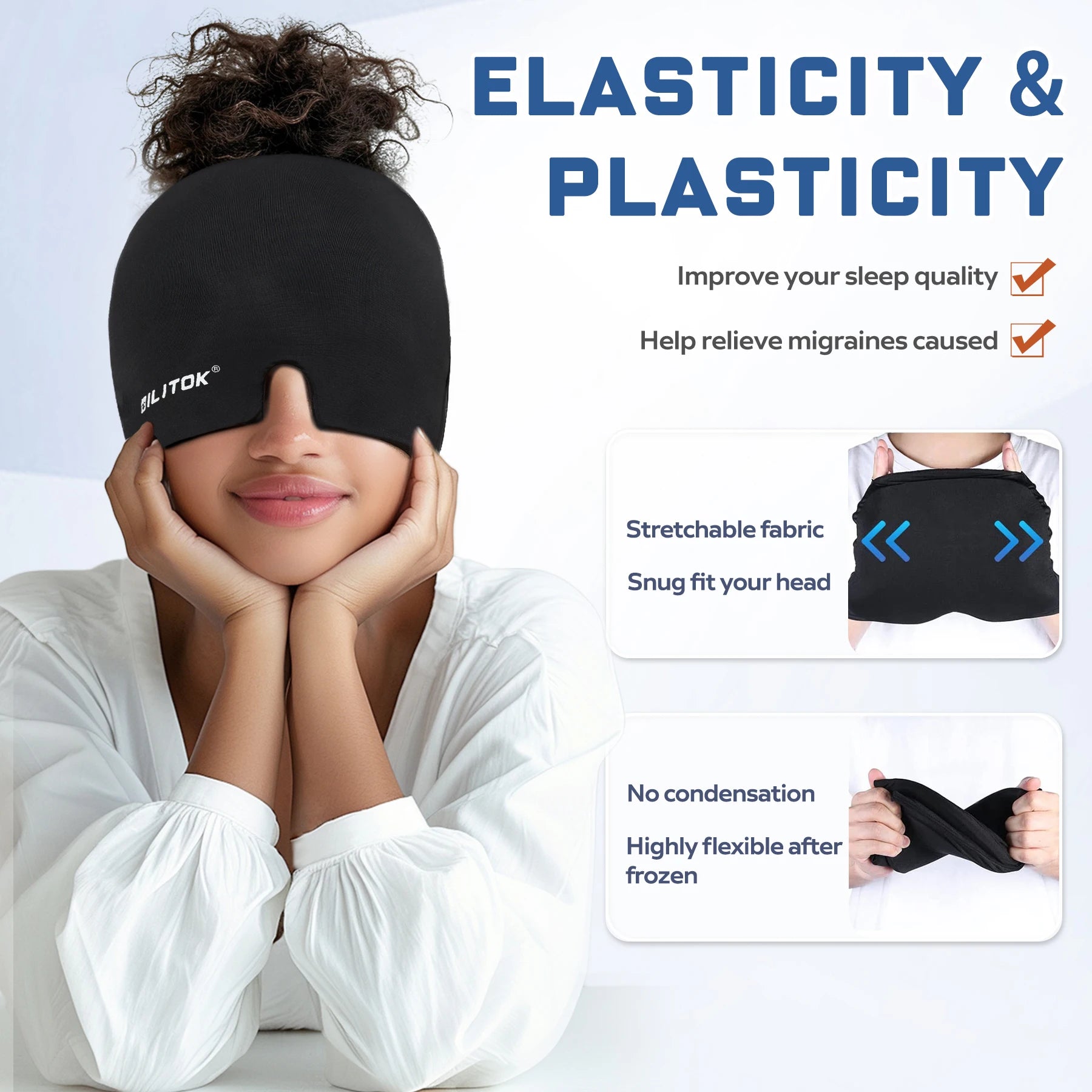 Migraine Headache Relief Cap, Gel Ice Head Wrap, Hot and Cold Therapy, Headache Eyes Mask for Sinus, Tension and Stress Relief