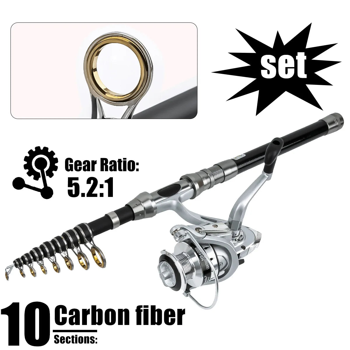 Telescopic Fishing gear rod and reel set
