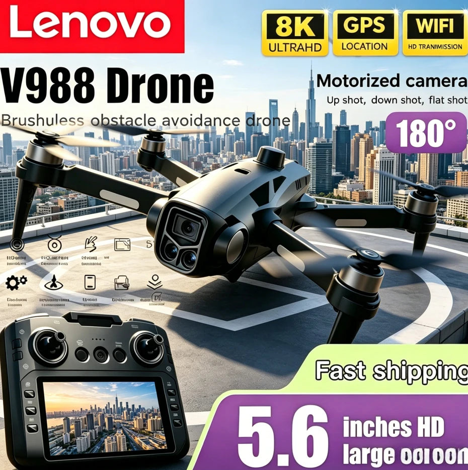 Lenovo V988  Drone Professional 4K HD 8K Dual Camera Remote control with large screen 5G WIFI FPV Foldable Quadcopter RC Dron