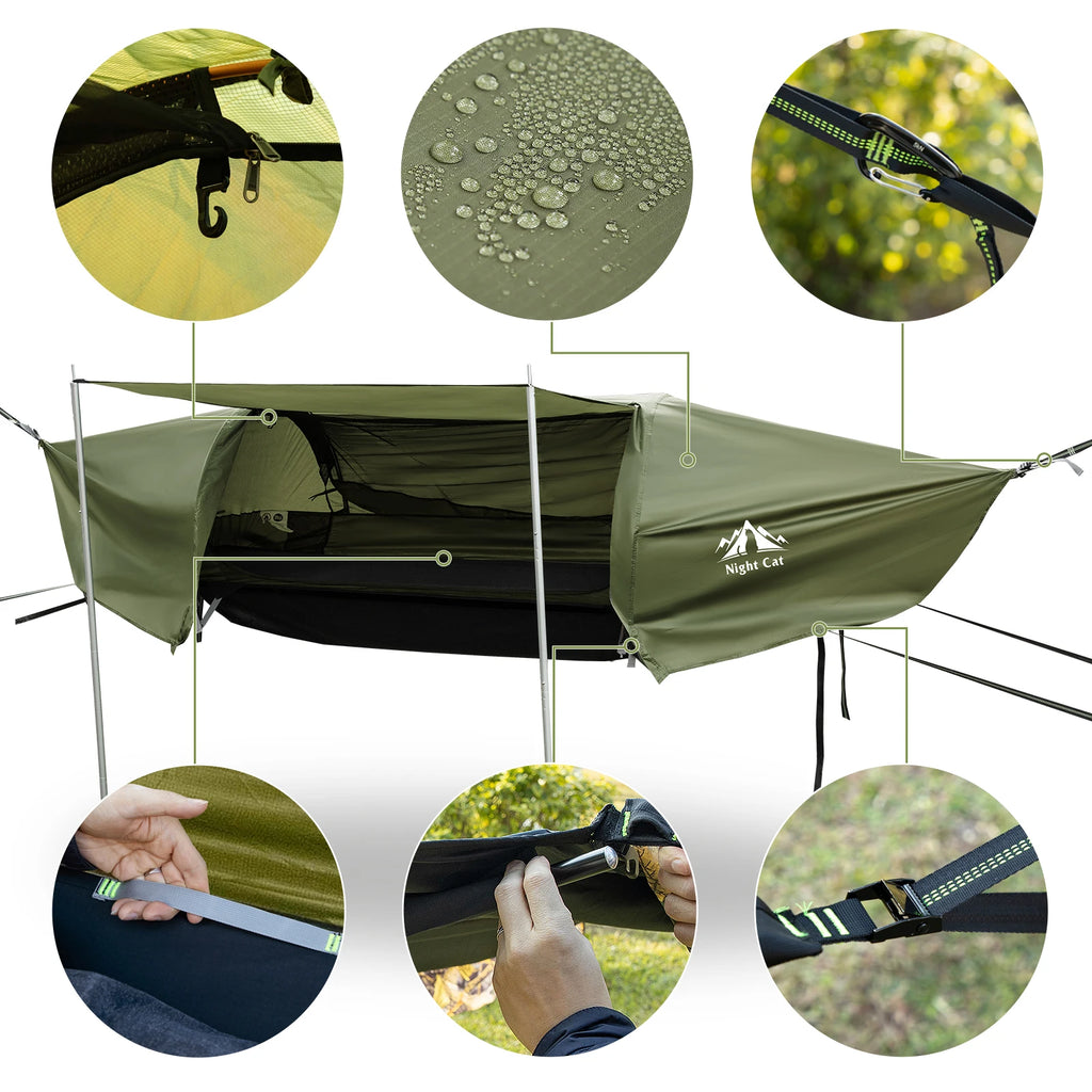 Flat Lay Hammock Tent with Mosquito Net and Waterproof Rainfly
