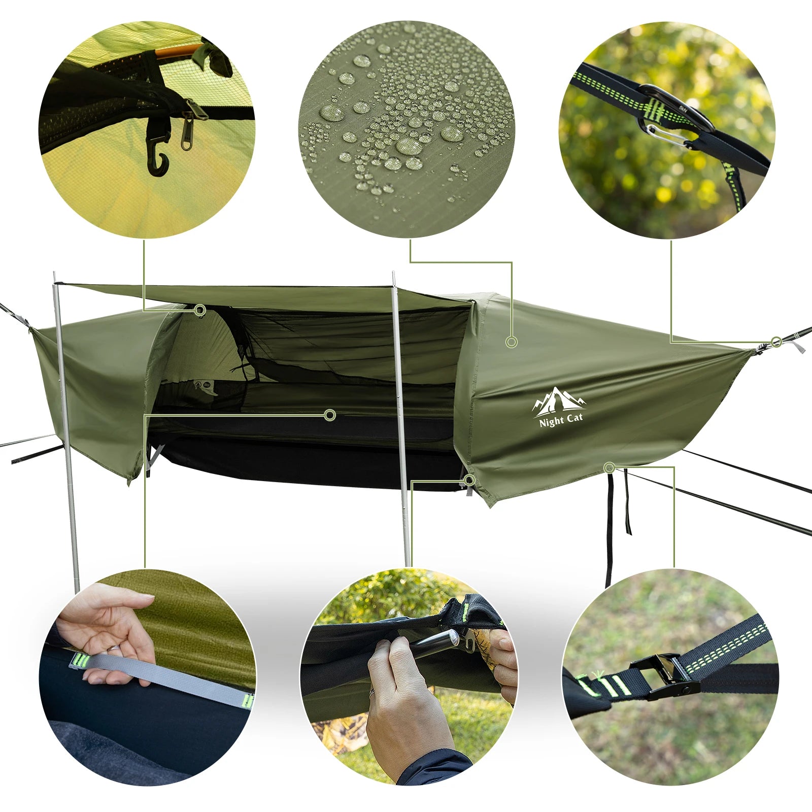 Flat Lay Hammock Tent with Mosquito Net and Waterproof Rainfly