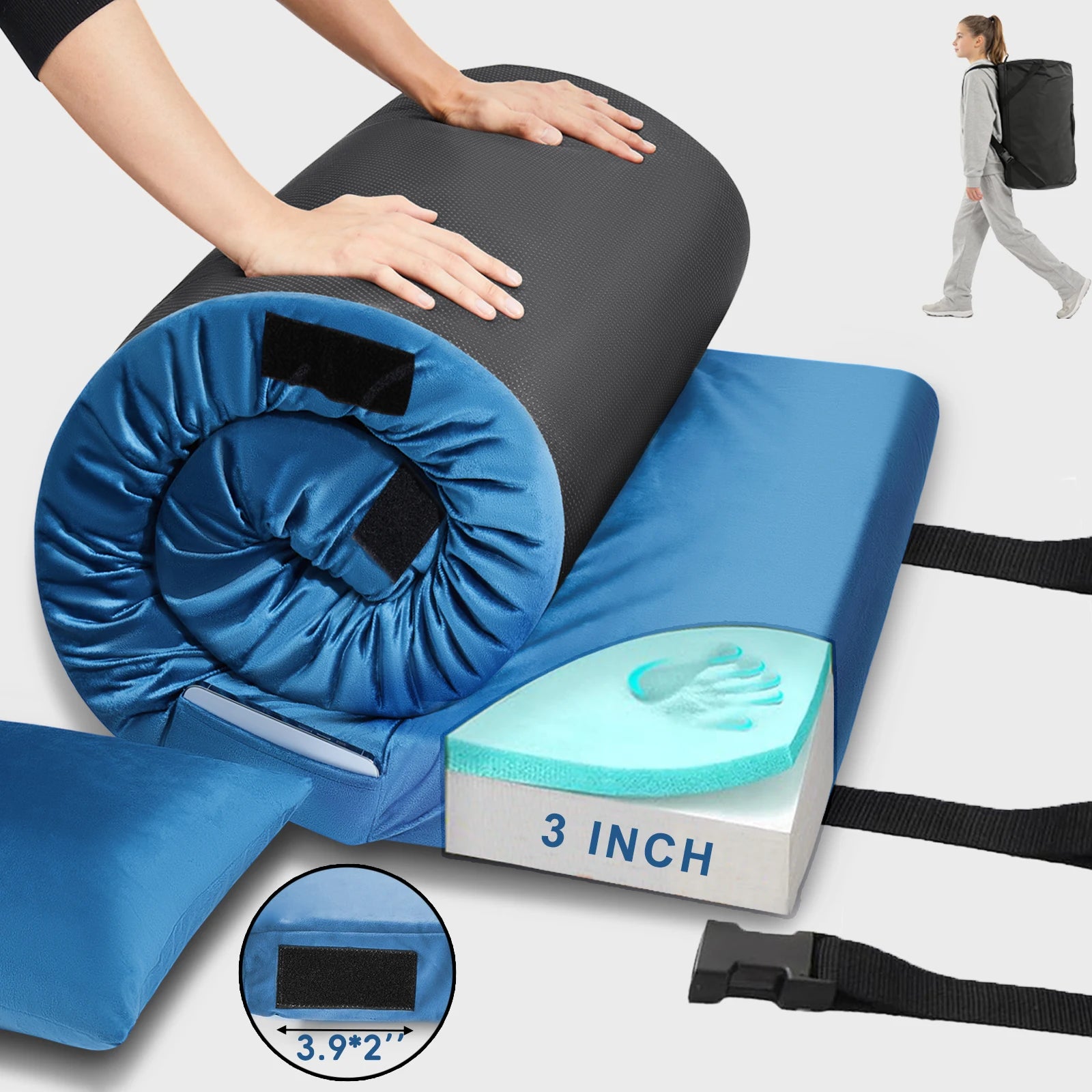 Memory Foam 3inch Sleeping Non-Slip Floor Camping Mattress Pad
