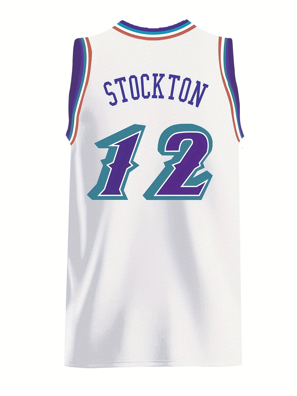 Parent-child Utah Jazz Stockton 12 Basketball Jersey  White with Purple & Teal Accents Mountain Logo Retro Basketball Fan Jersey