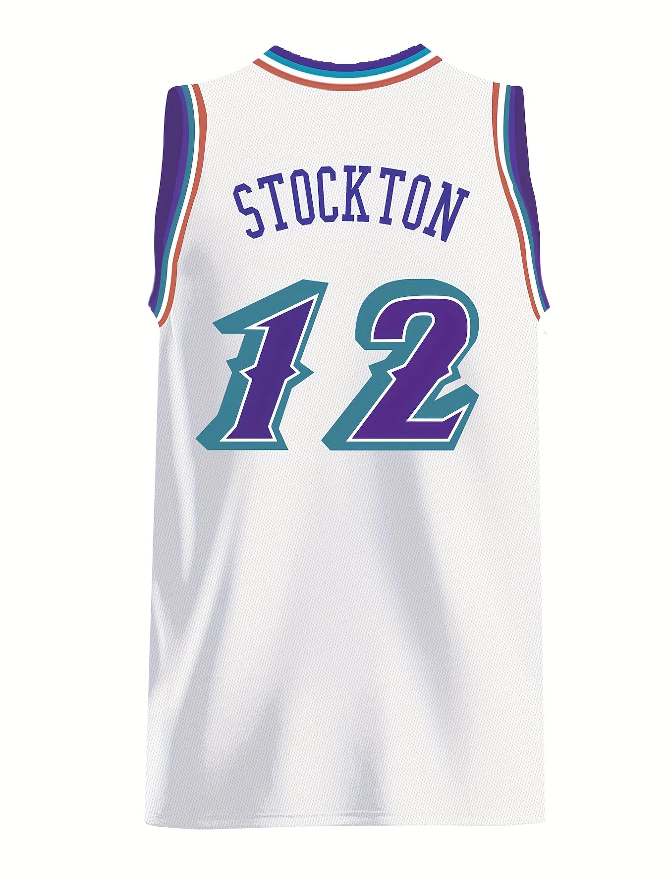 Parent-child Utah Jazz Stockton 12 Basketball Jersey  White with Purple & Teal Accents Mountain Logo Retro Basketball Fan Jersey