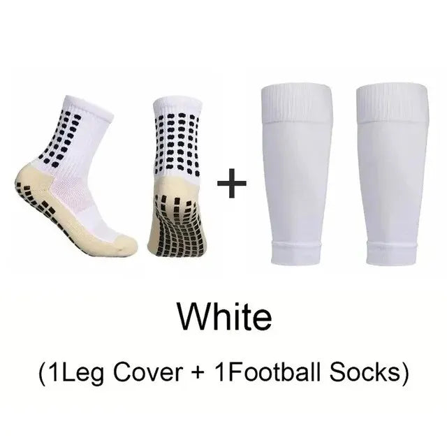 2 Pairs Set Men Grip Soccer Socks and Knee Pads Calf Sleeves Adult Youth Non Slip Leg Shin Guards for Basketball Football Sports from China