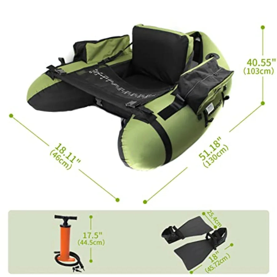 Fishing Float Tube with Adjustable Backpack Straps Storage Pockets Fish Ruler Fly Fishing Boat with Pump Oar Rod Holder and Mou